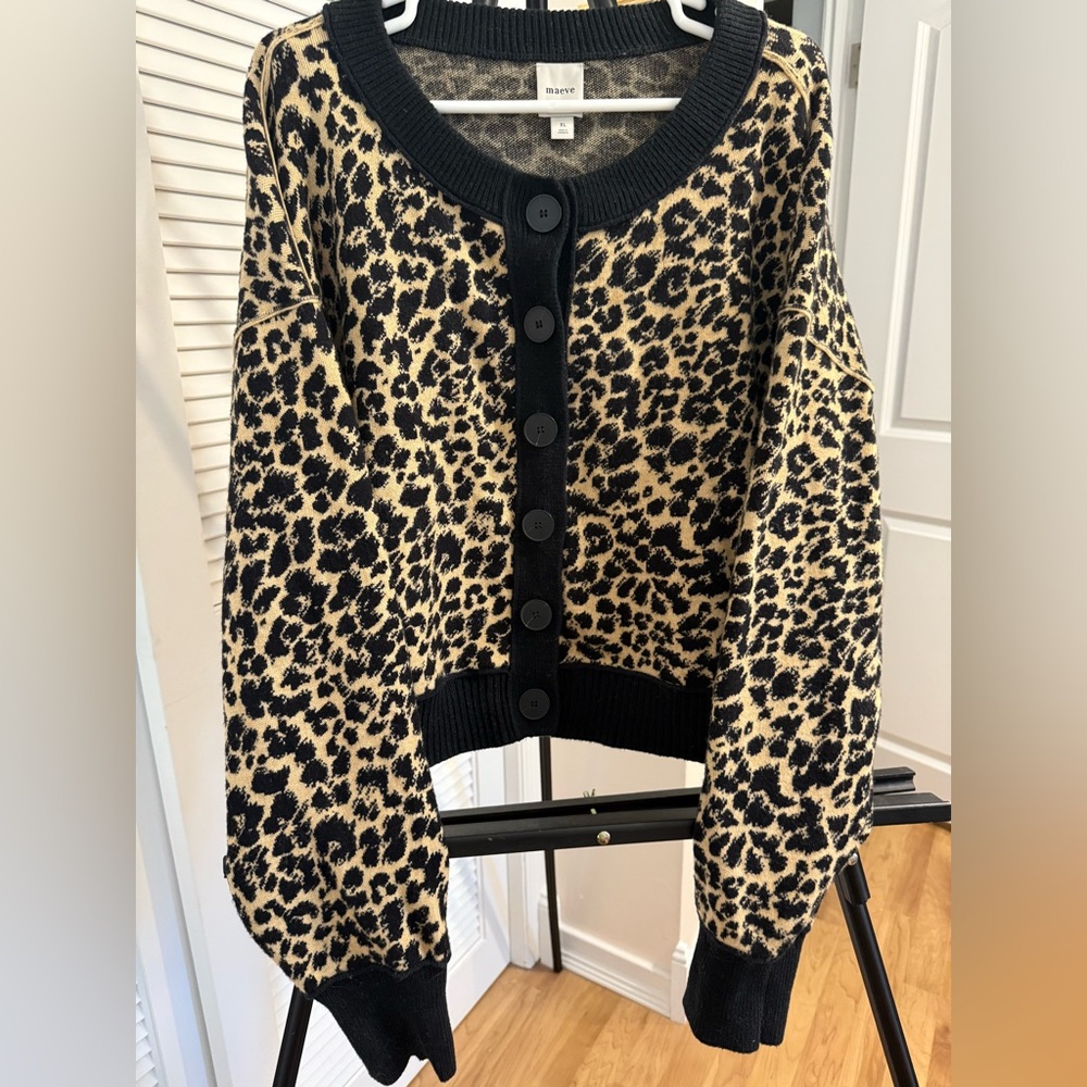 Maeve Black and Tan Leopard Print Cardigan